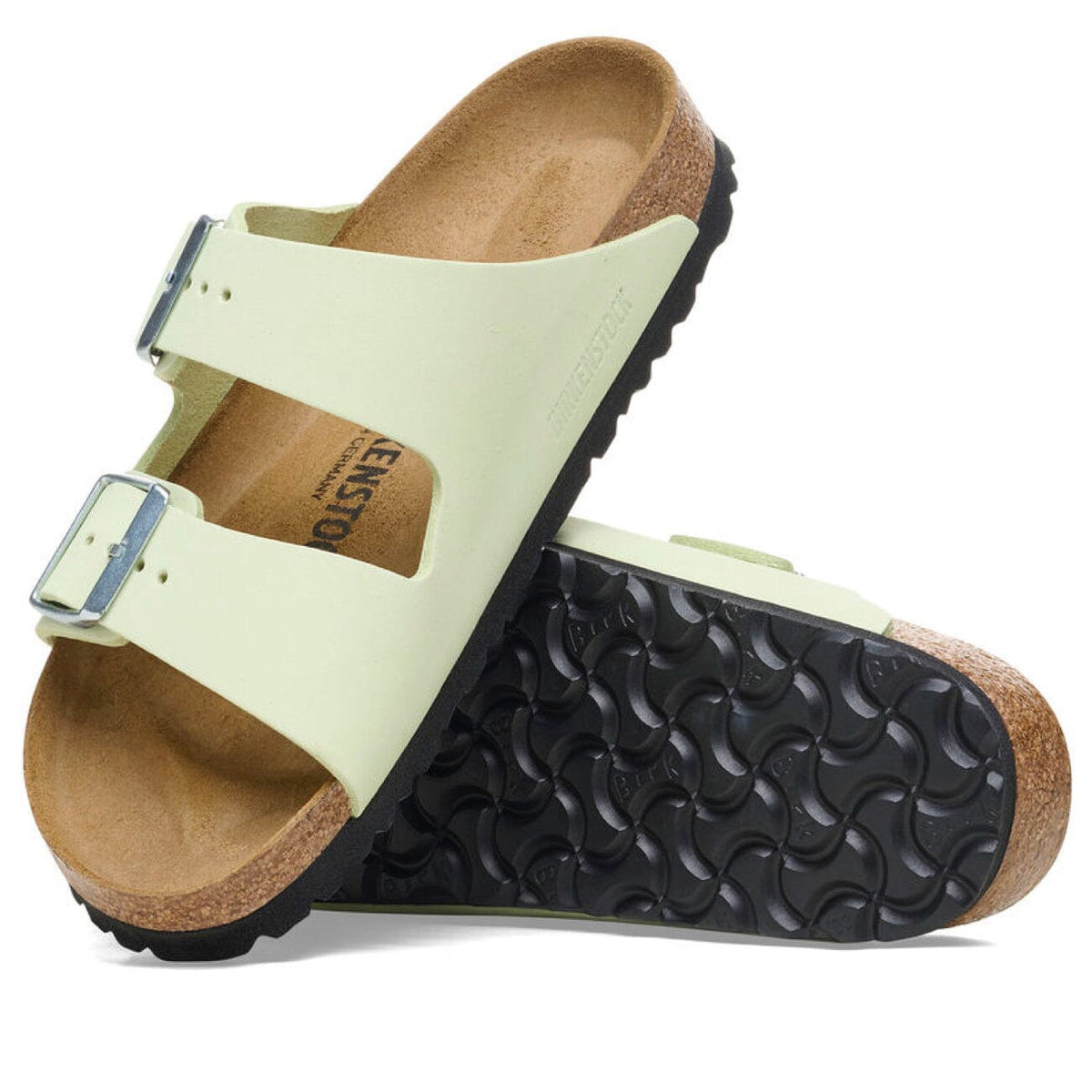 Birkenstock Seasonal, Arizona, Soft Nubuck Leather, Narrow Fit, Faded Lime Sandals Birkenstock Seasonal 