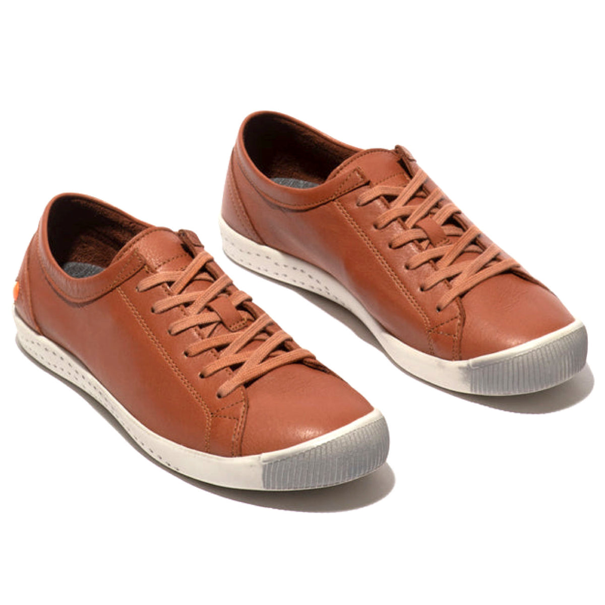 Softinos, Isla154, Laceup Shoe, Washed Leather, Cognac