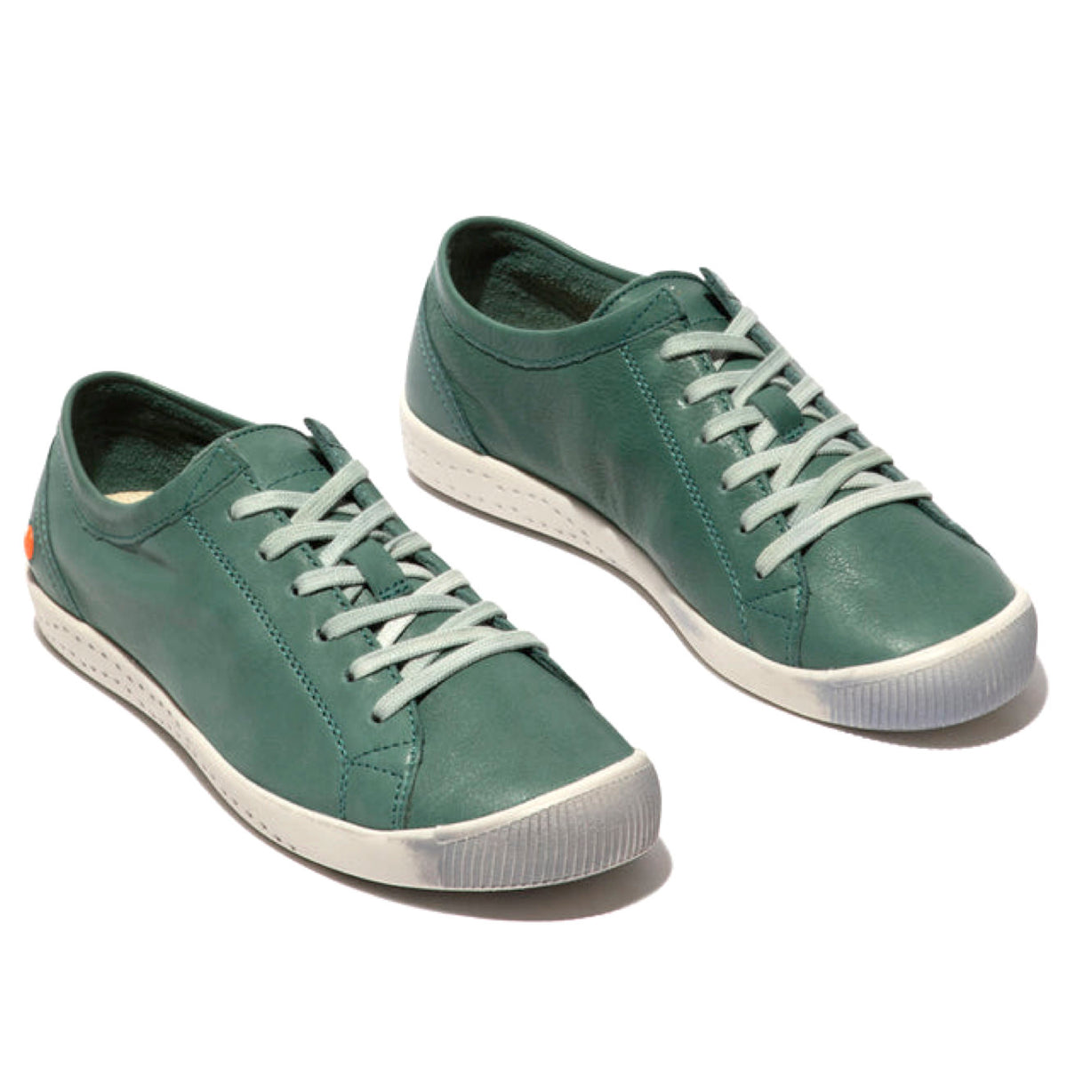 Softinos, Isla154, Laceup Shoe, Washed Leather, Green