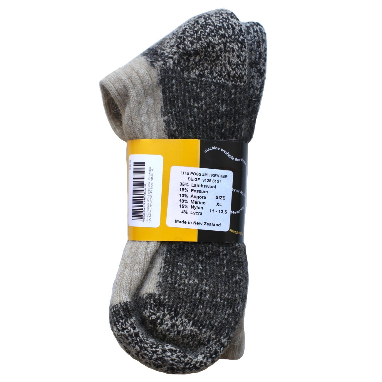 18% NZ Possum, 35% Lambs wool, 10% Angora 18% Merino, 15% Nylon Socks Mongrel Socks Natural Small 